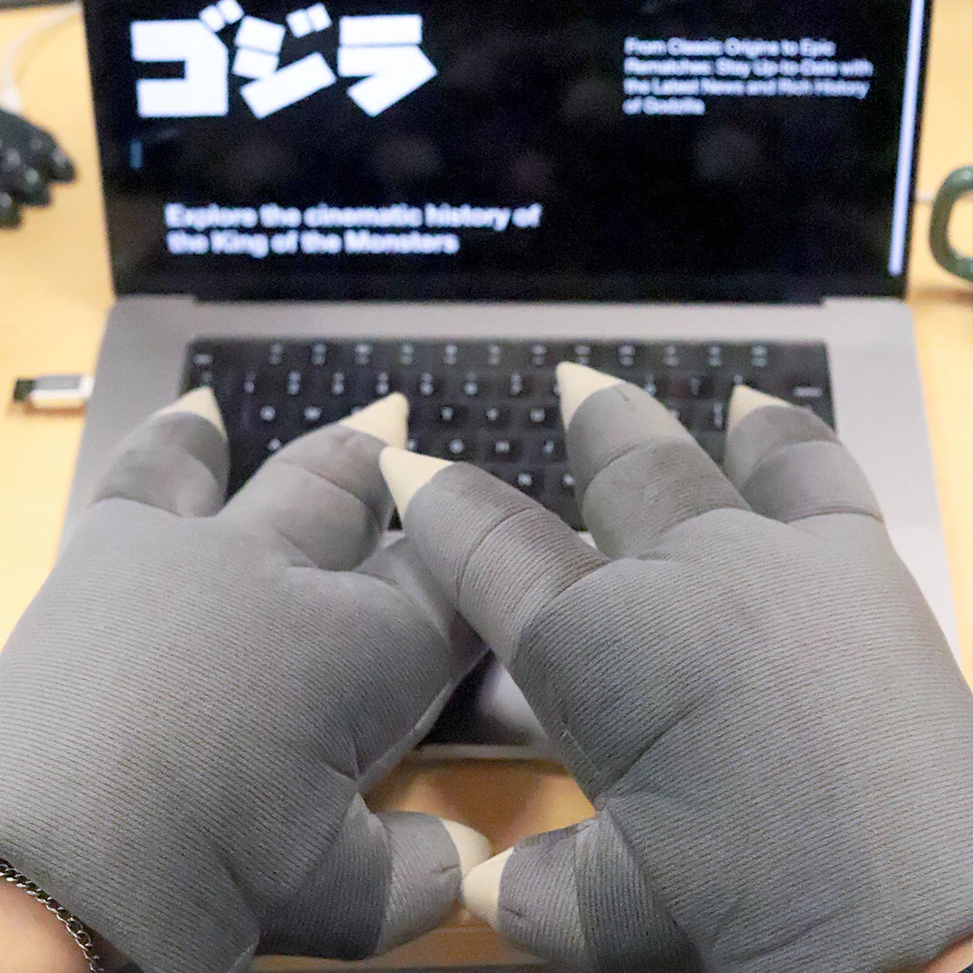 Godzilla Gray Plush Gloves - Image 3