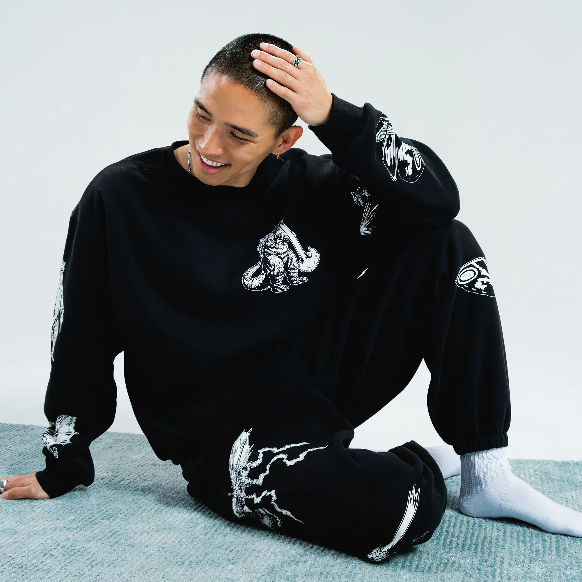 Godzilla Kaiju Print Sweatpants - Black - Image 8