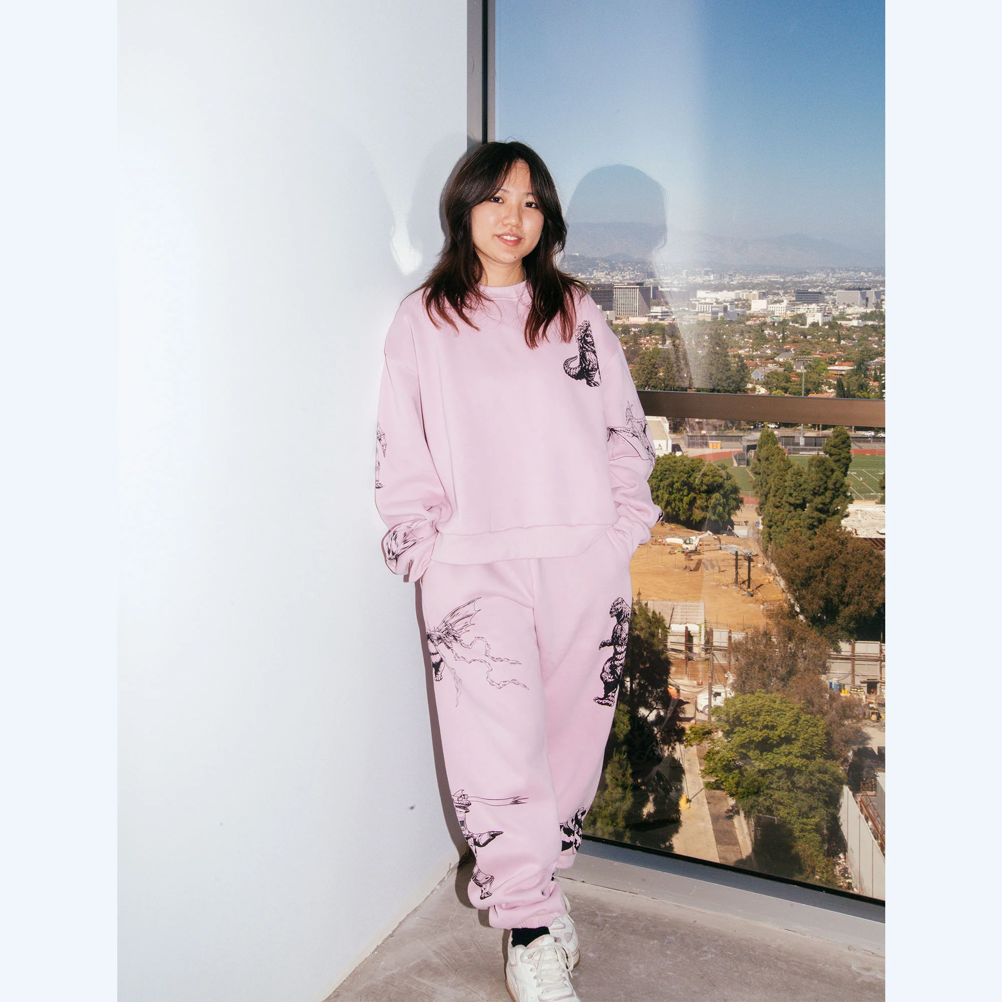 Godzilla Kaiju Print Sweatpants - Light Pink - Image 2