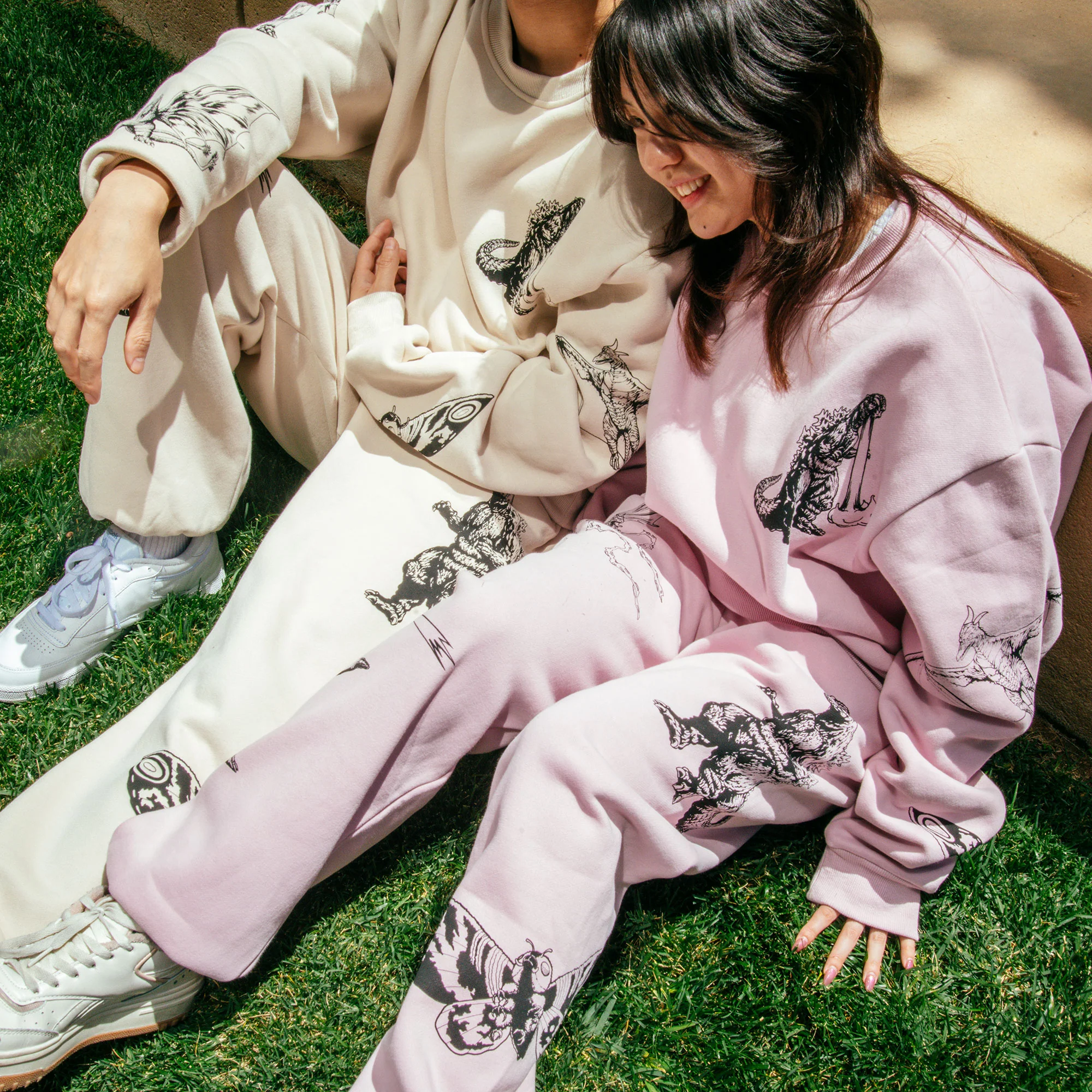 Godzilla Kaiju Print Sweatpants - Light Pink - Image 3