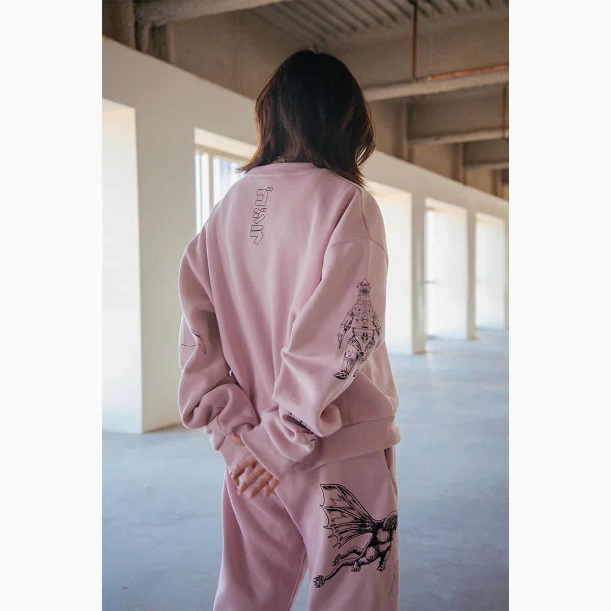 Godzilla Kaiju Print Sweatpants - Light Pink - Image 4