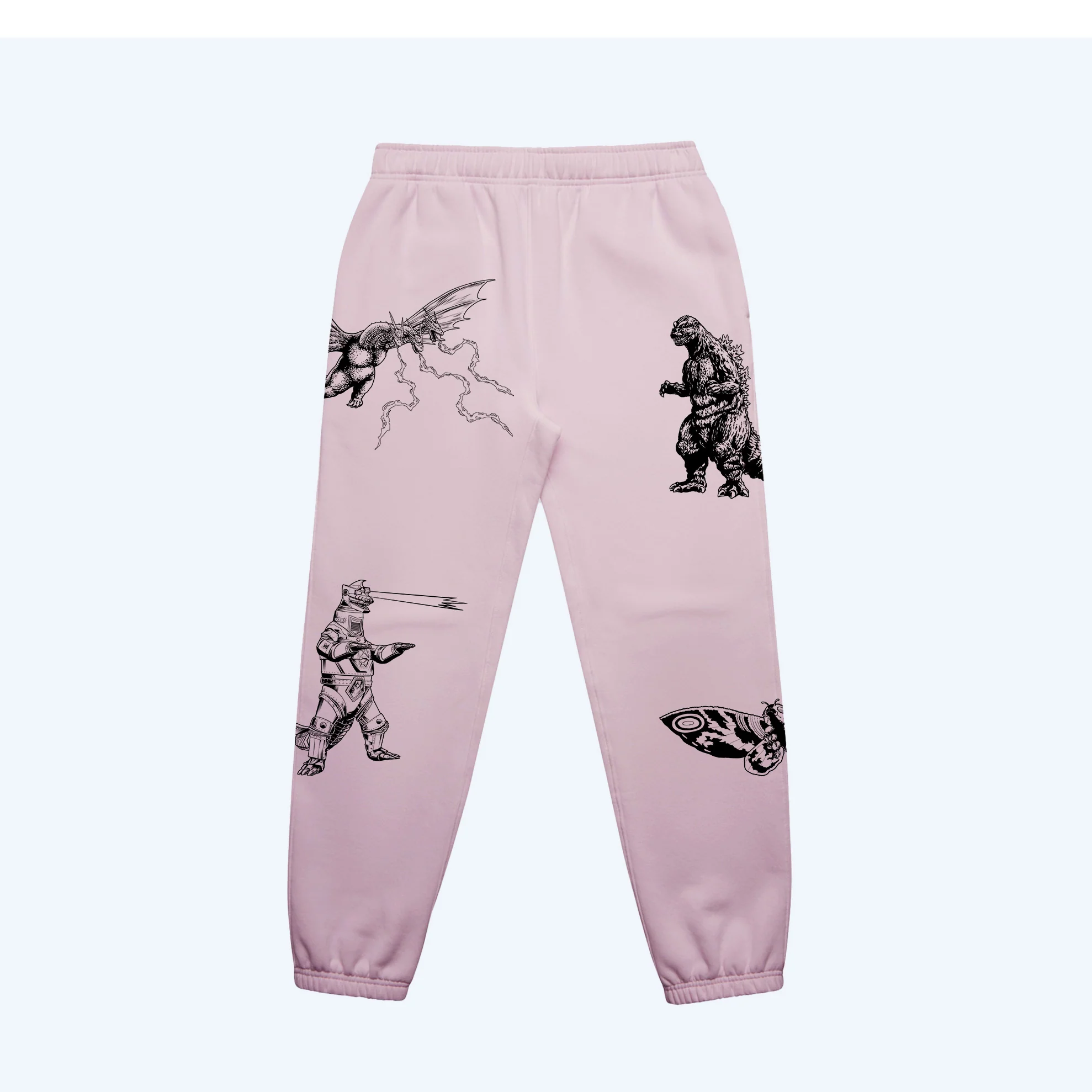 Godzilla Kaiju Print Sweatpants - Light Pink - Image 6