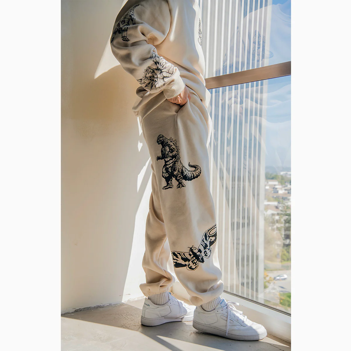 Godzilla Kaiju Print Sweatpants Set - Cream - Image 5