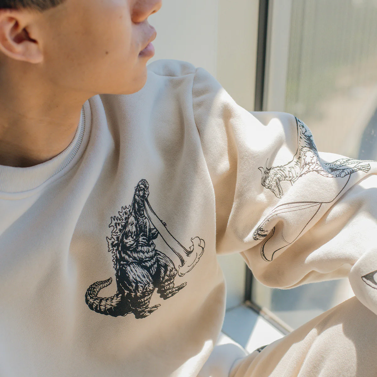 Godzilla Kaiju Print Sweatshirt - Cream - Image 5