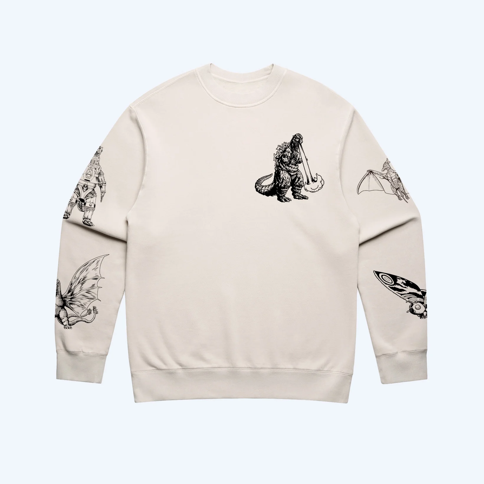 Godzilla Kaiju Print Sweatshirt - Cream