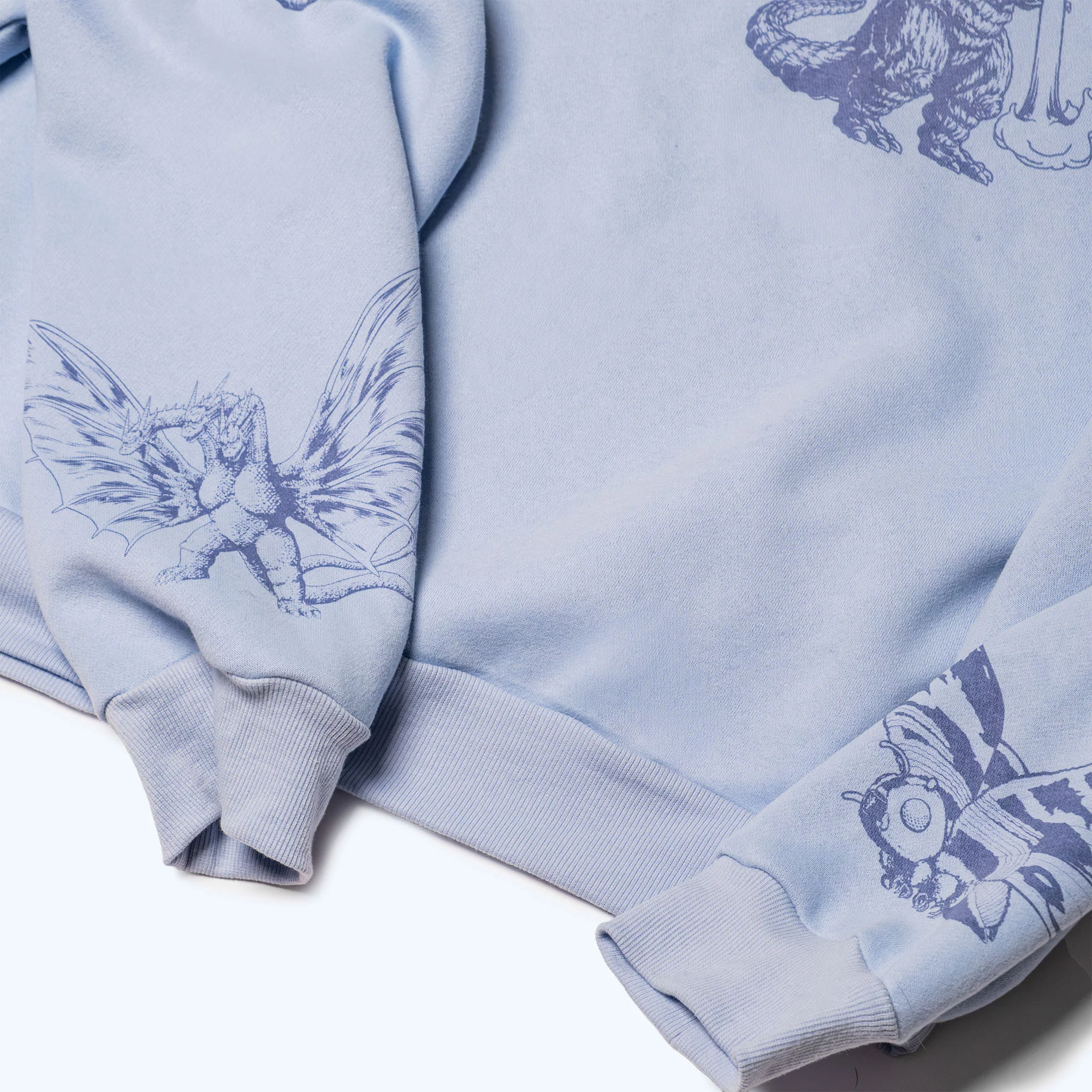Godzilla Kaiju Print Cropped Sweatshirt - Blue - Image 3