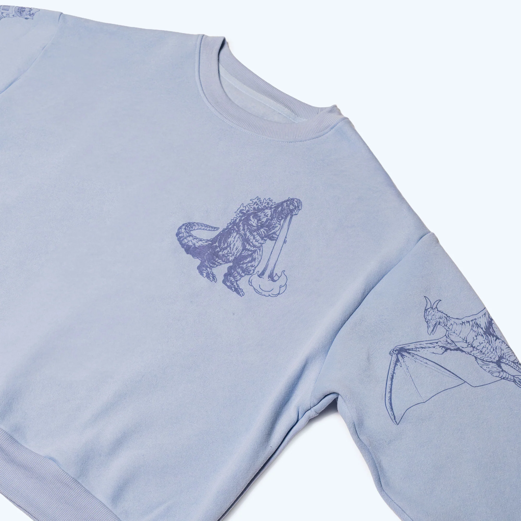 Godzilla Kaiju Print Cropped Sweatshirt - Blue - Image 4
