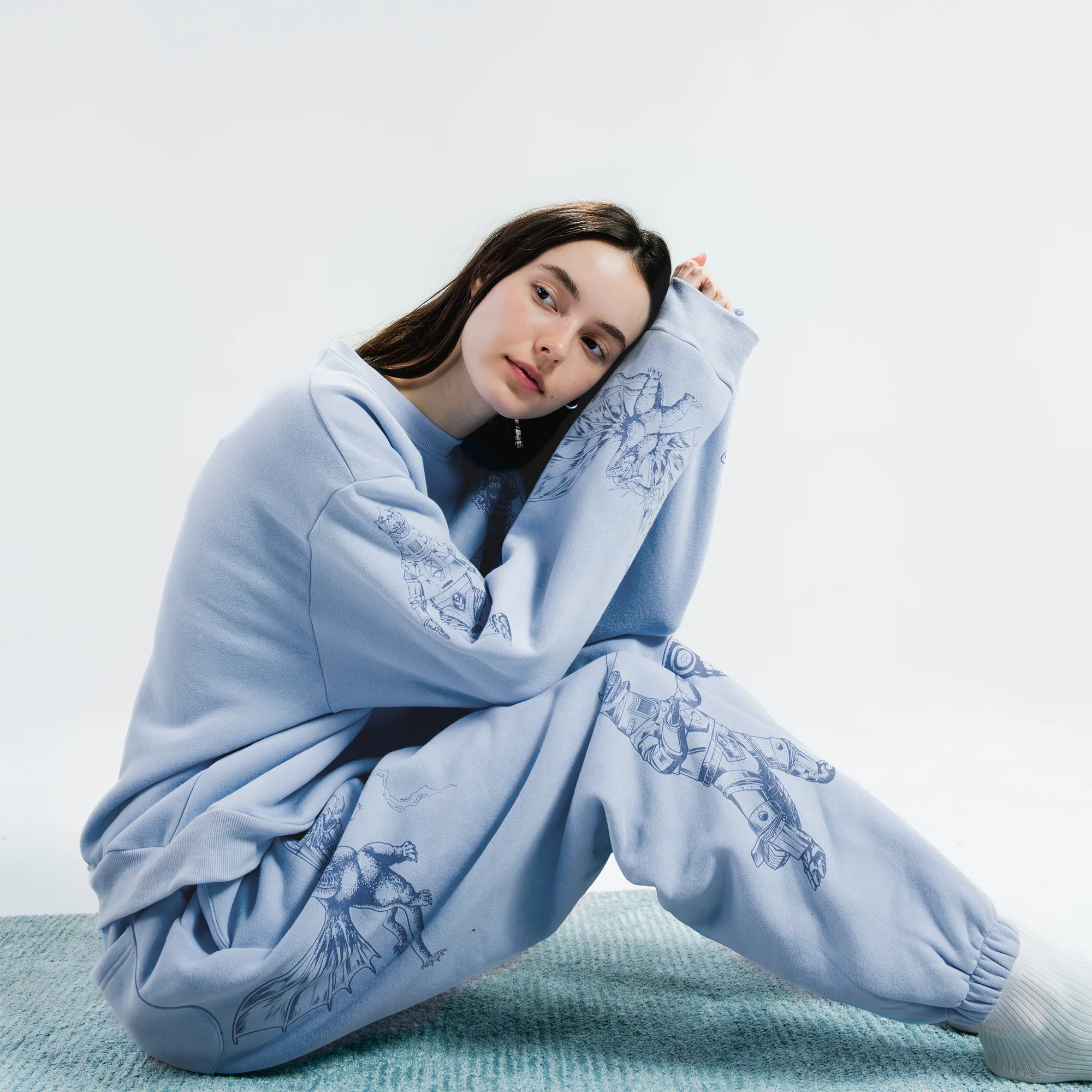 Godzilla Kaiju Print Cropped Sweatshirt - Blue - Image 6