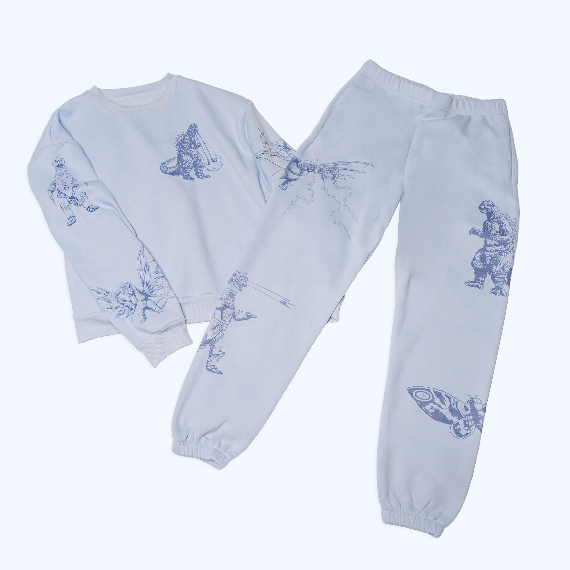 Godzilla Kaiju Print Sweatsuit Set - Blue