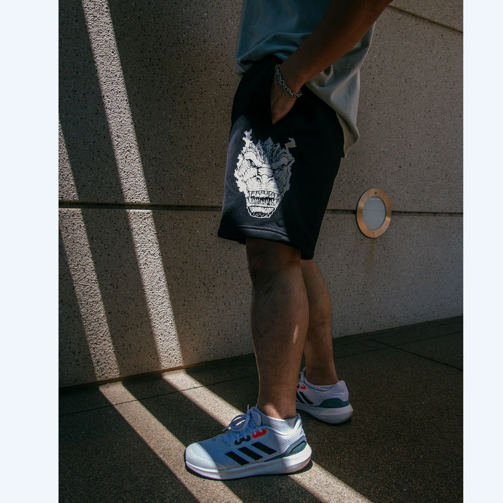 Godzilla Sweat Shorts 12" Rise - Black - Image 3