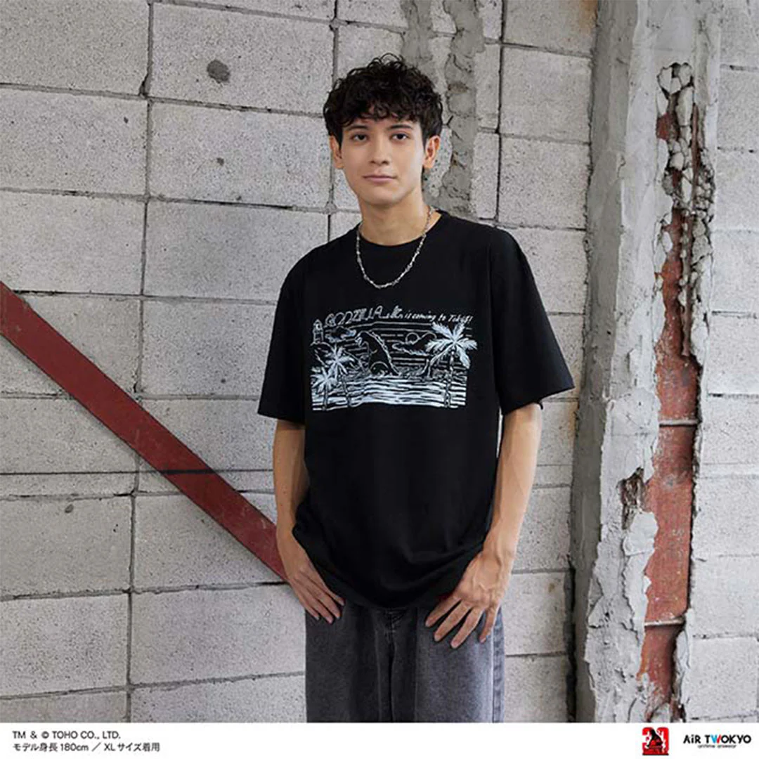 Godzilla vs. Destoroyah 30th Anniversary Scene Illustration T-Shirt 4 (Godzilla Jr.) Black - Image 4
